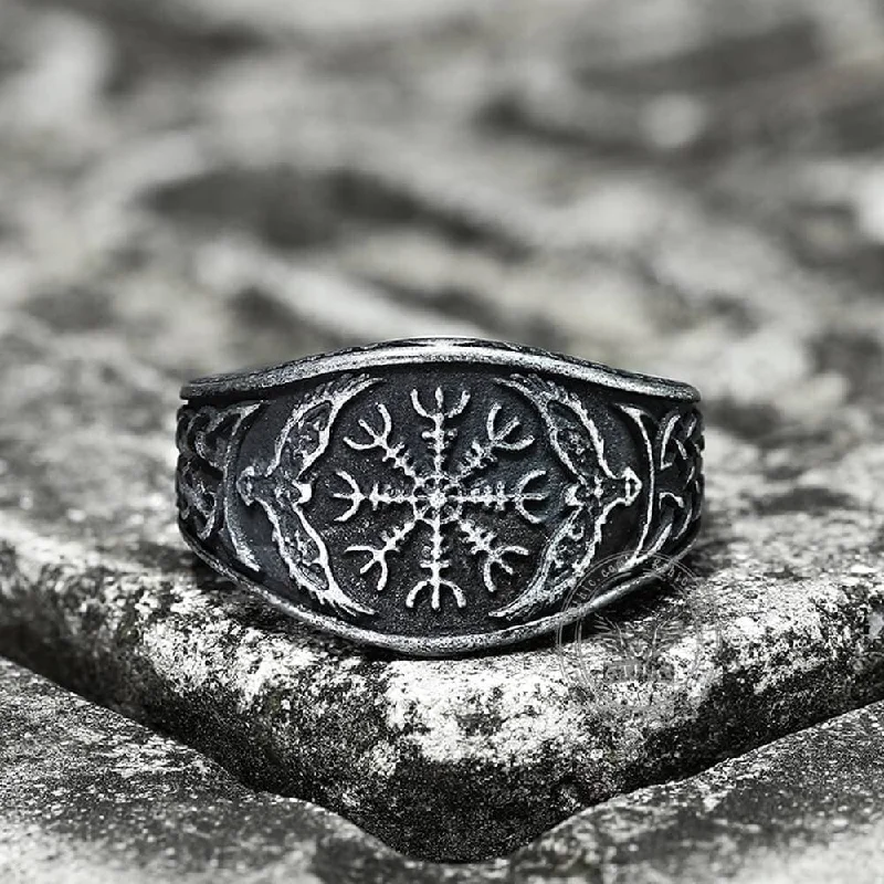 Norse Helm of Awe Eagle Stainless Steel Viking Ring