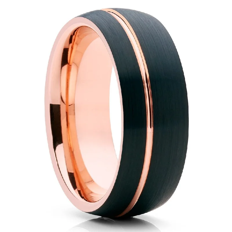 Rose Gold Black Tungsten Carbide 8Mm Wedding Anniversary Ring Comfort Fit