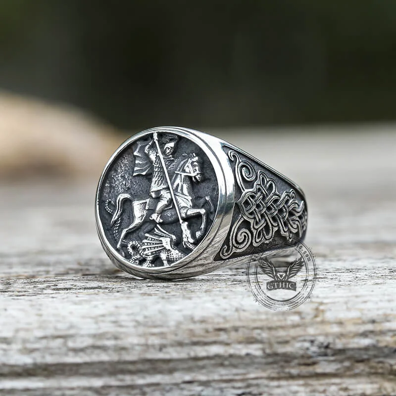 St. George and The Dragon Stainless Steel Religion Ring