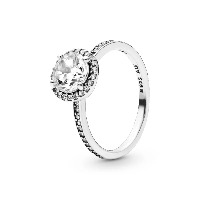 Silver ring with clear cubic zirconia