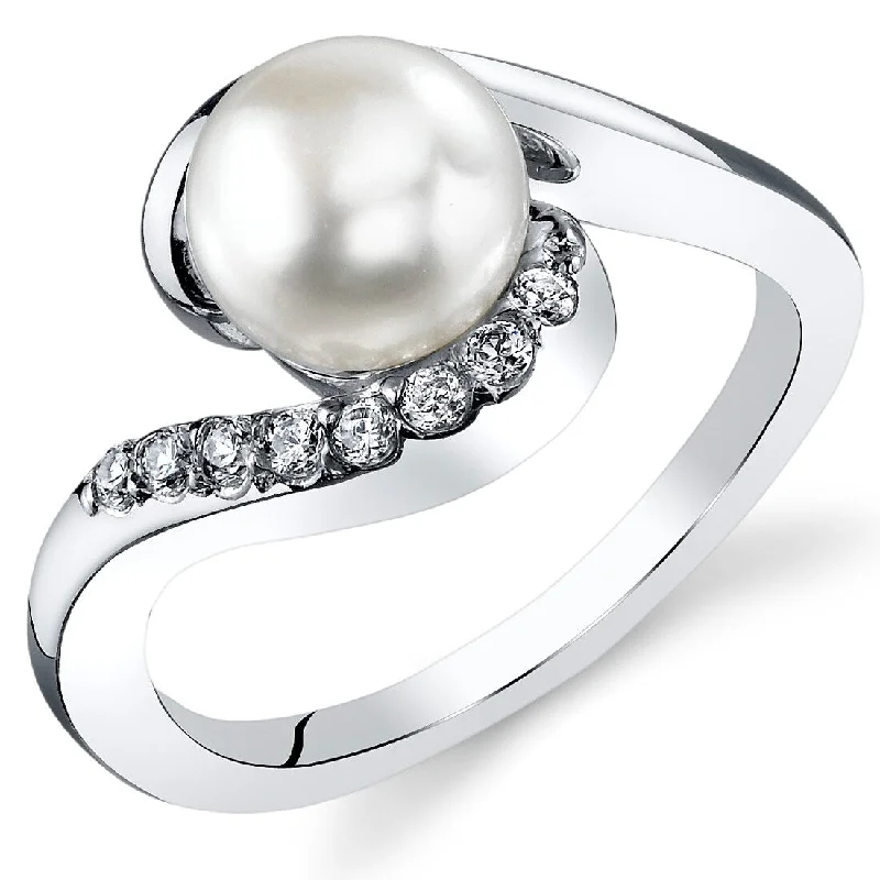 Sterling Silver White Freshwater White Pearl Bypass Ring 7mm