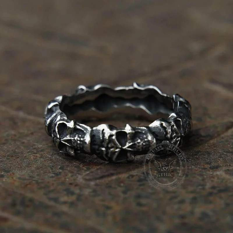 Surrounded Stainless Steel Skull Ring