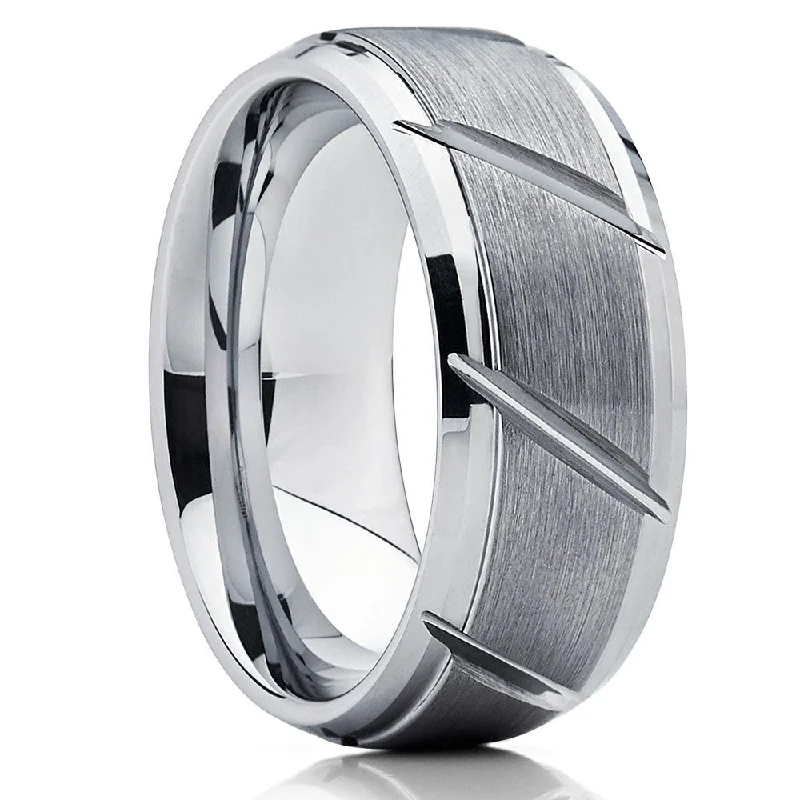 Tungsten Carbide Wedding Ring 9Mm Silver Engagement Ring Comfortable Fit Cobalt Free