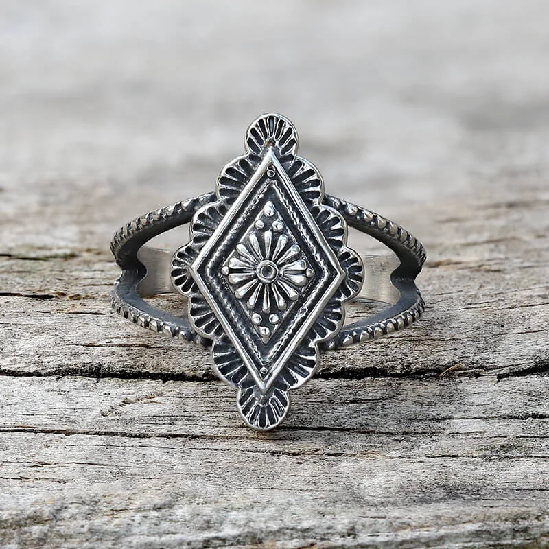 Vintage Geometric Bohemian Pattern Stainless Steel Ring