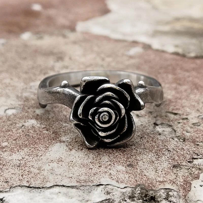 Vintage Rose Stainless Steel Gothic Ring