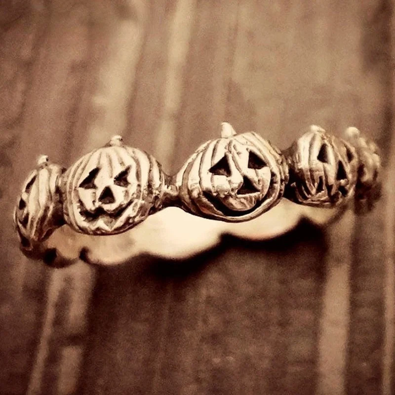 Wholesale 5PCS Halloween Pumpkin Ghost Face Metal Ring