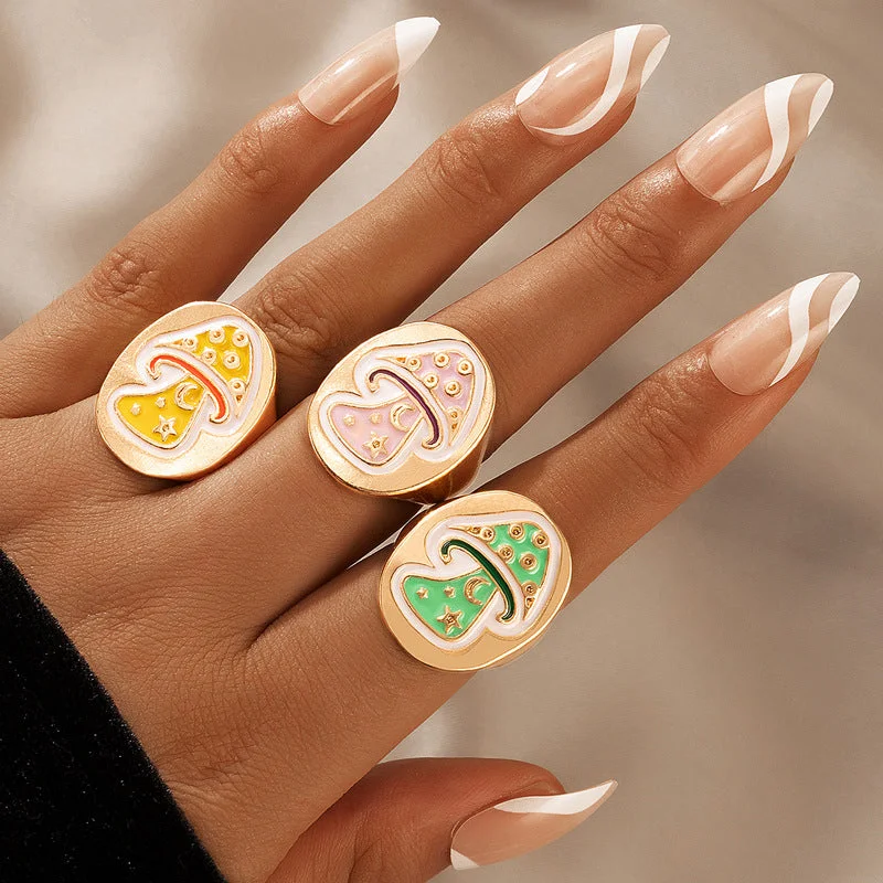 Wholesale Cute Mushroom Alloy Rings Set of 3