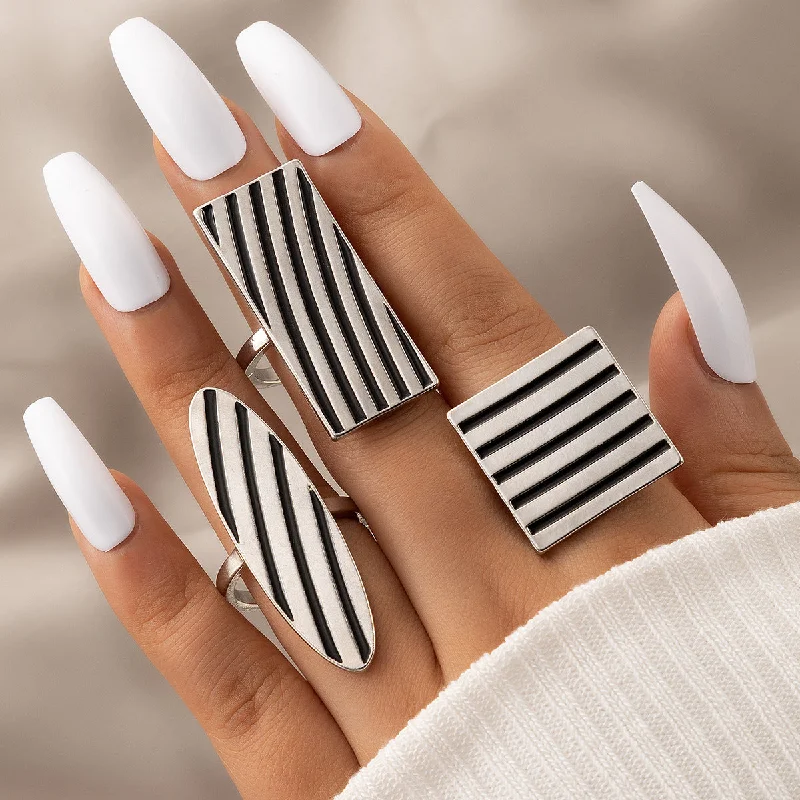 Wholesale Drip Square Stripe Alloy Rings Three-Piece Set