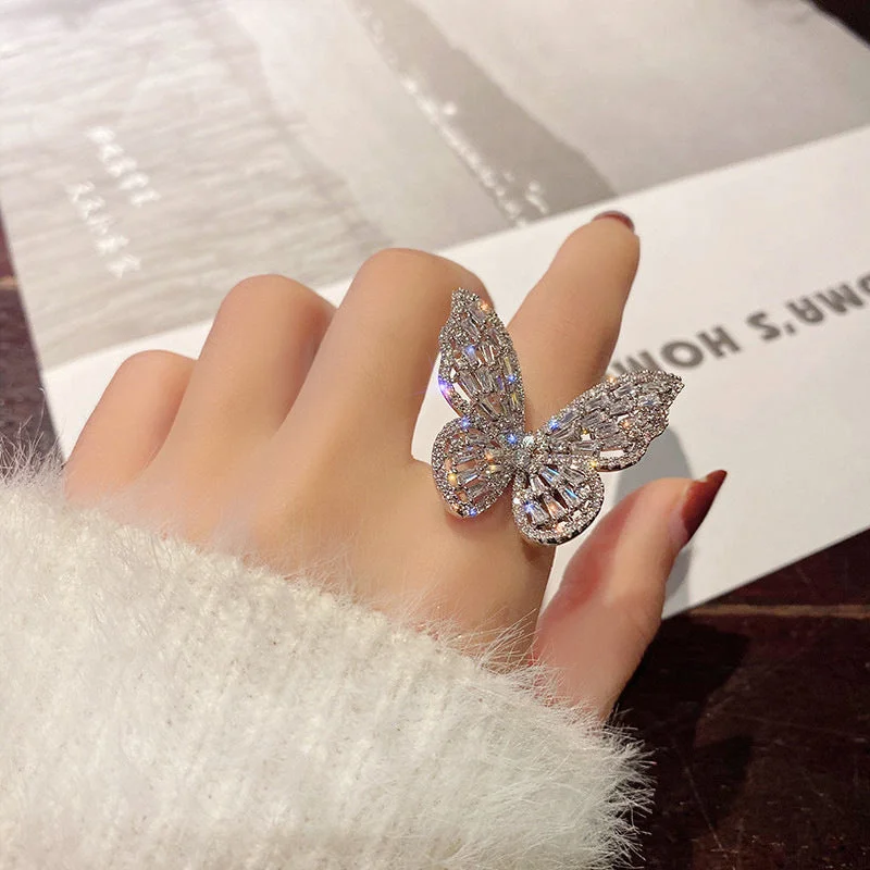 Wholesale Ring Zircon Butterfly Adjustable OLY-RS-MOXI001