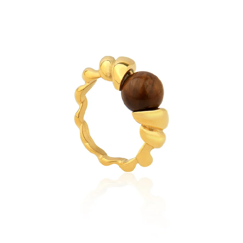 Wholesale Stainless Steel 18K Gold Inlaid with Pearl Natural Stone Ring Finger