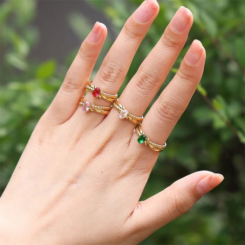 Wholesale Stainless Steel Gold Inlaid Zircon Ring