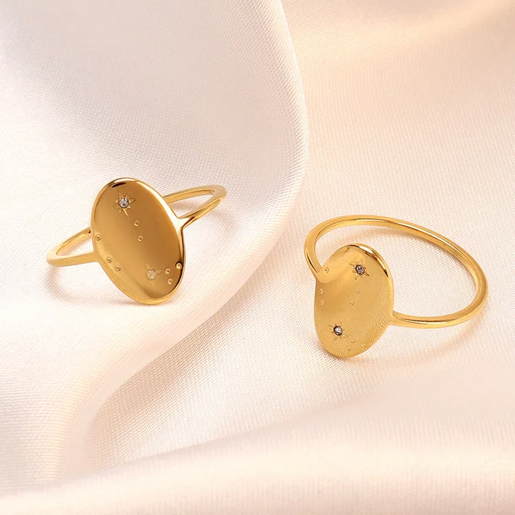 Wholesale Stainless Steel Gold-plated Oval Raindrop Rings