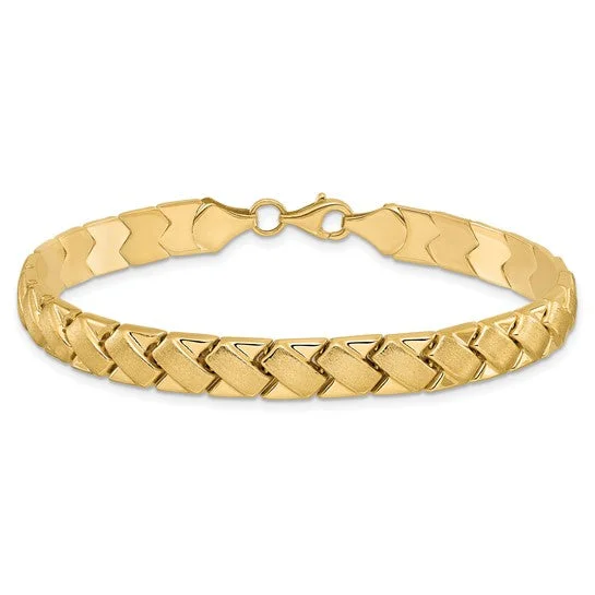 10K Polished and Brushed Basketweave Link Bracelet