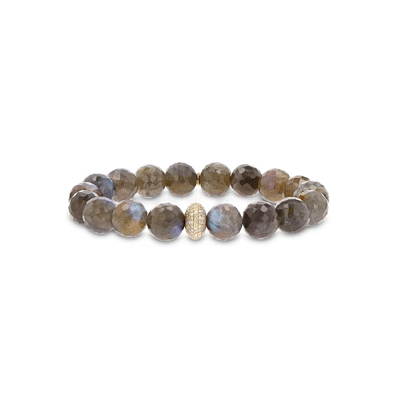 14k Gold Labradorite Beaded Bracelet with Diamond Donut