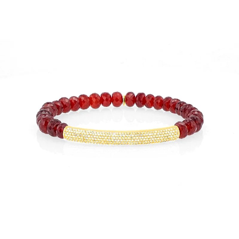 14k Hessonite Garnet Bracelet with Diamond Bar