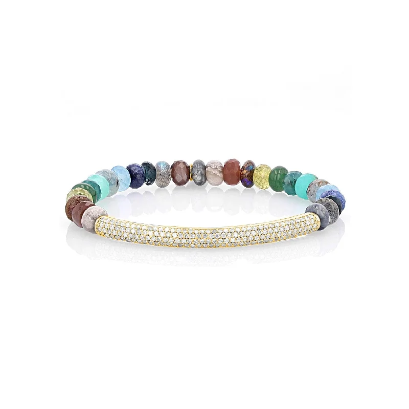 14k Montecito Nights Mix Bead Bracelet with Diamond Bar - 7mm