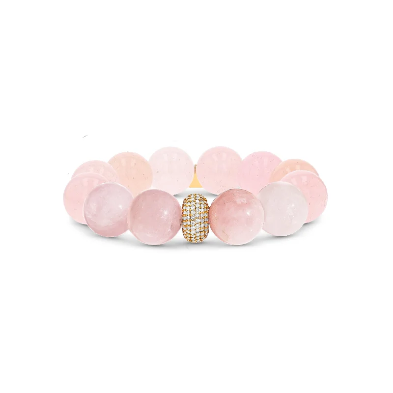 14k Morganite Beaded Bracelet with Diamond Donut - 16mm