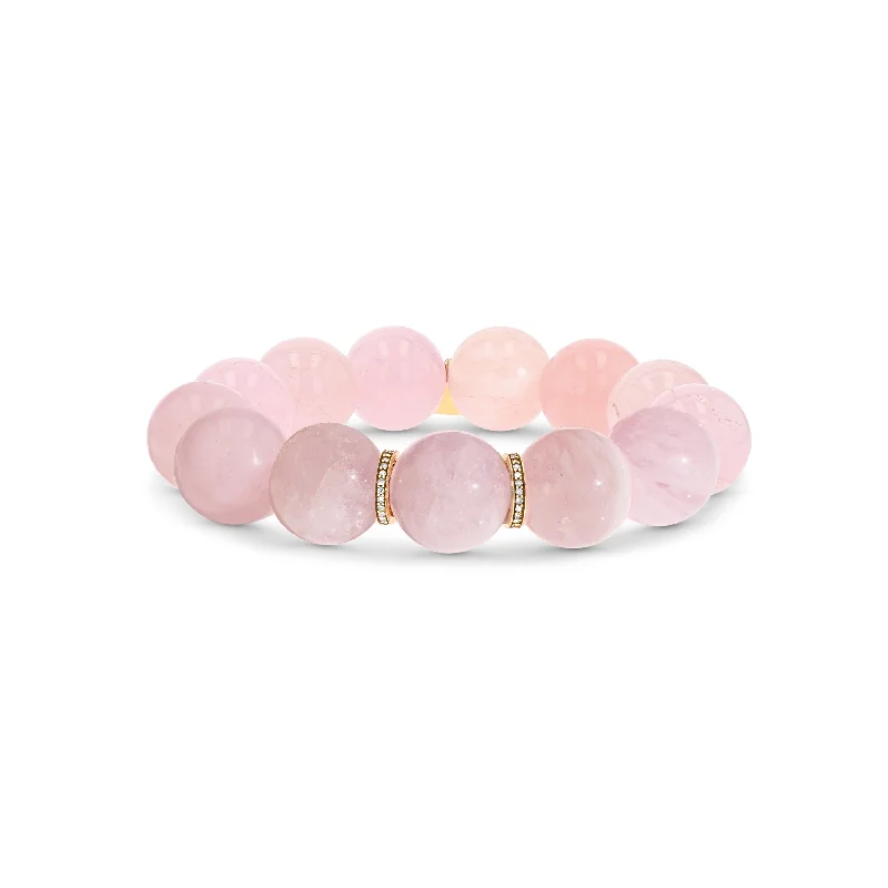 14k Morganite Beaded Bracelet with Diamond Rondelles - 16mm