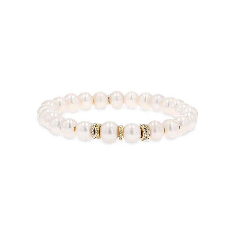 14k Pearl Bracelet with Diamond Rondelles - 8mm