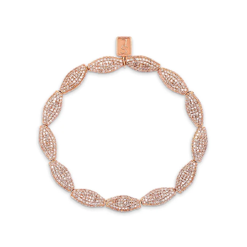 14k Rose Gold All Diamond Almond Shaped Beaded Bracelet