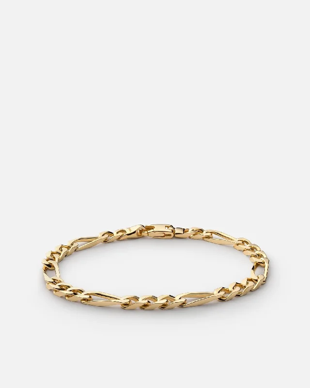 5mm Figaro Chain Bracelet, Gold Vermeil