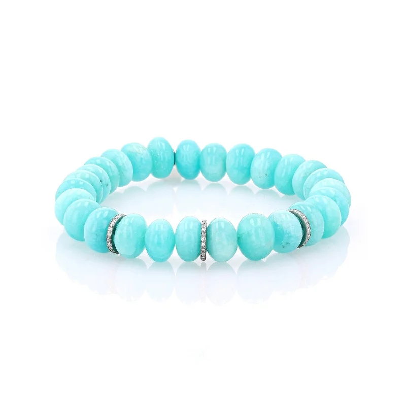 Amazonite Bracelet with 3 Diamond Rondelles - 10mm