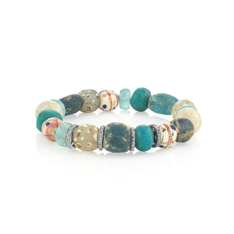 Aquamarine and African Trade Bead Bracelet - 10mm