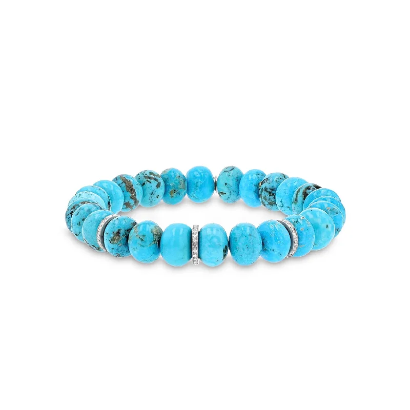 Arizona Turquoise Beaded Bracelet with 3 Diamond Rondelles