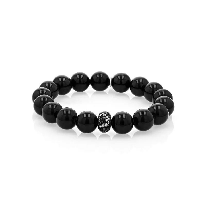 Black and White Cobblestone Diamond and Black Tourmaline Bracelet - 10mm