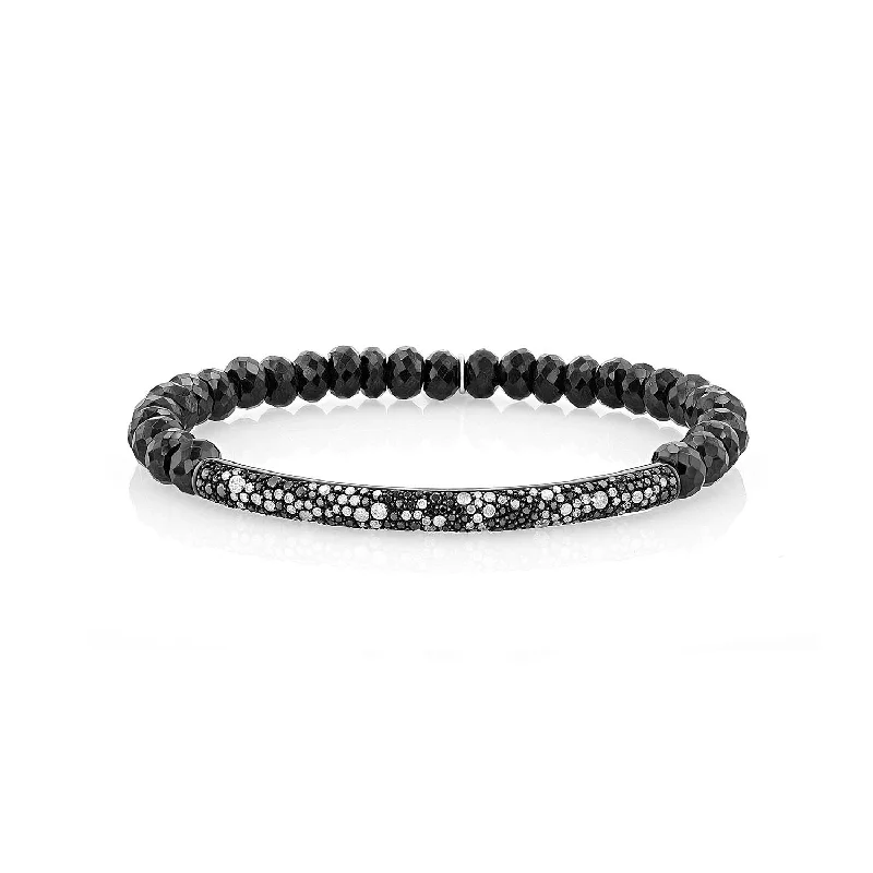 Black and White Cobblestone Diamond Bar and Spinel Bracelet - 6mm