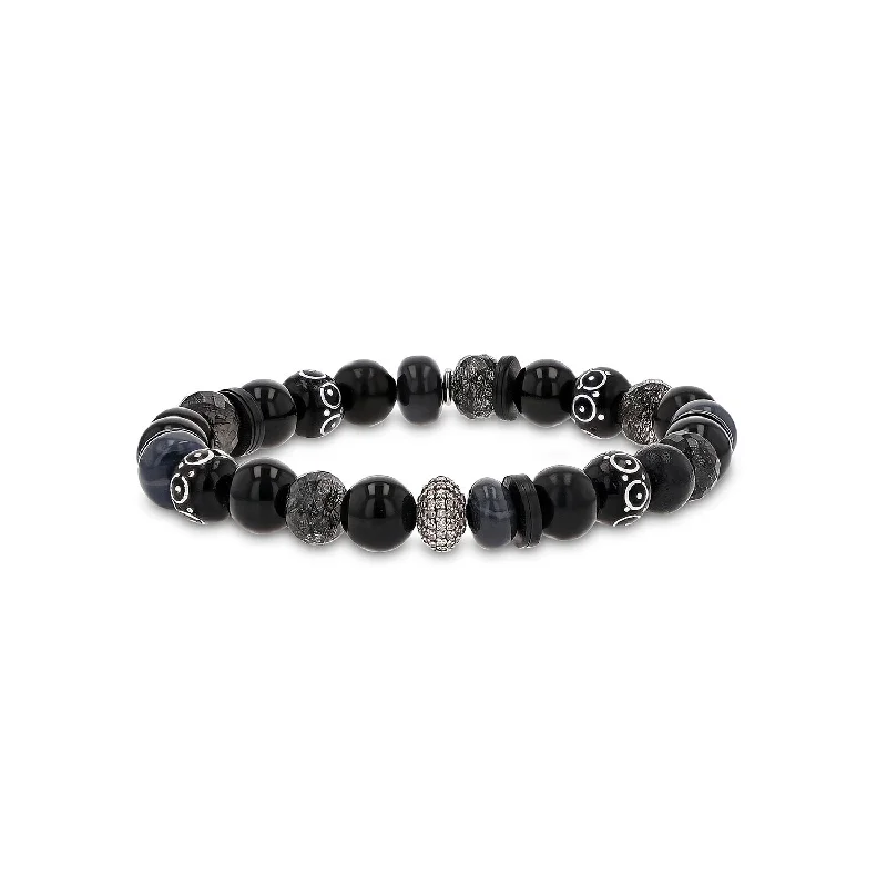 Black Mix Bead Bracelet with Diamond Donut - 8mm