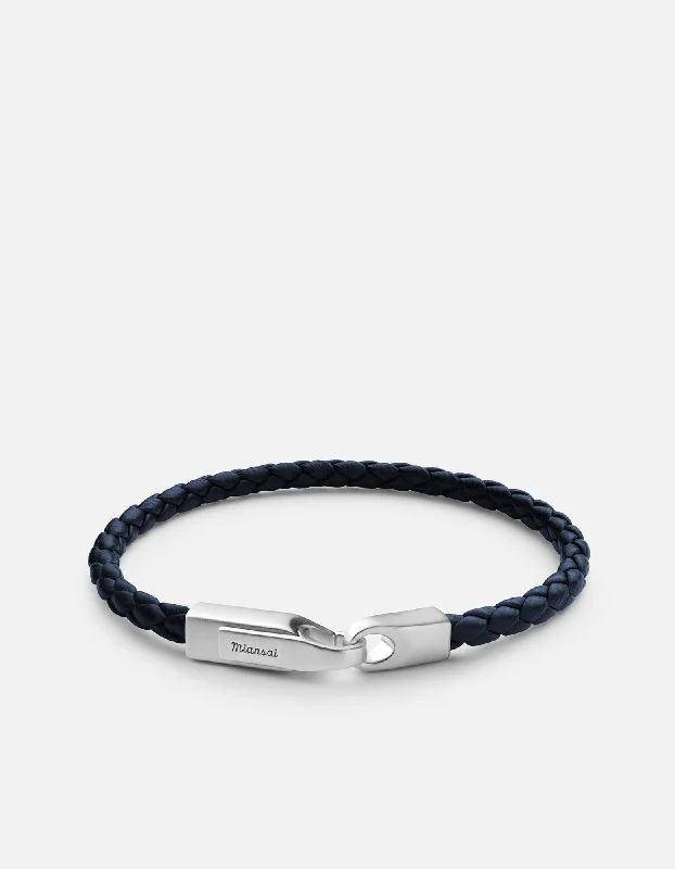 Crew Leather Bracelet, Matte Silver/Navy