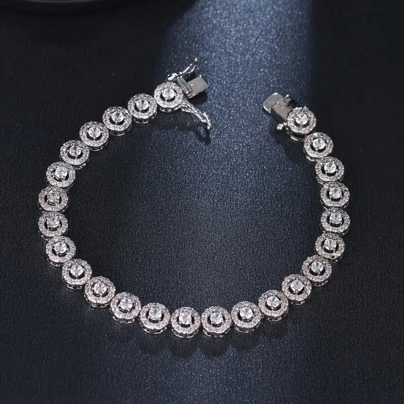 CZ Halo Tennis Bracelet