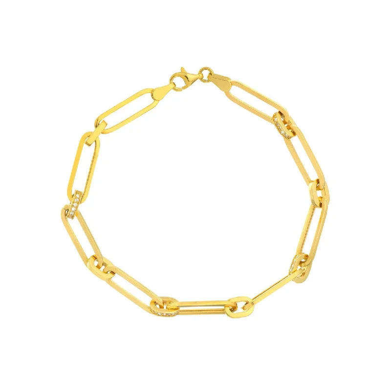 Diamond Accent 14K Yellow Gold Paperclip Chain Bracelet