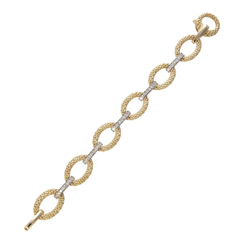 Diamond Pavé & Oval Link Two Tone 14K Gold Bracelet