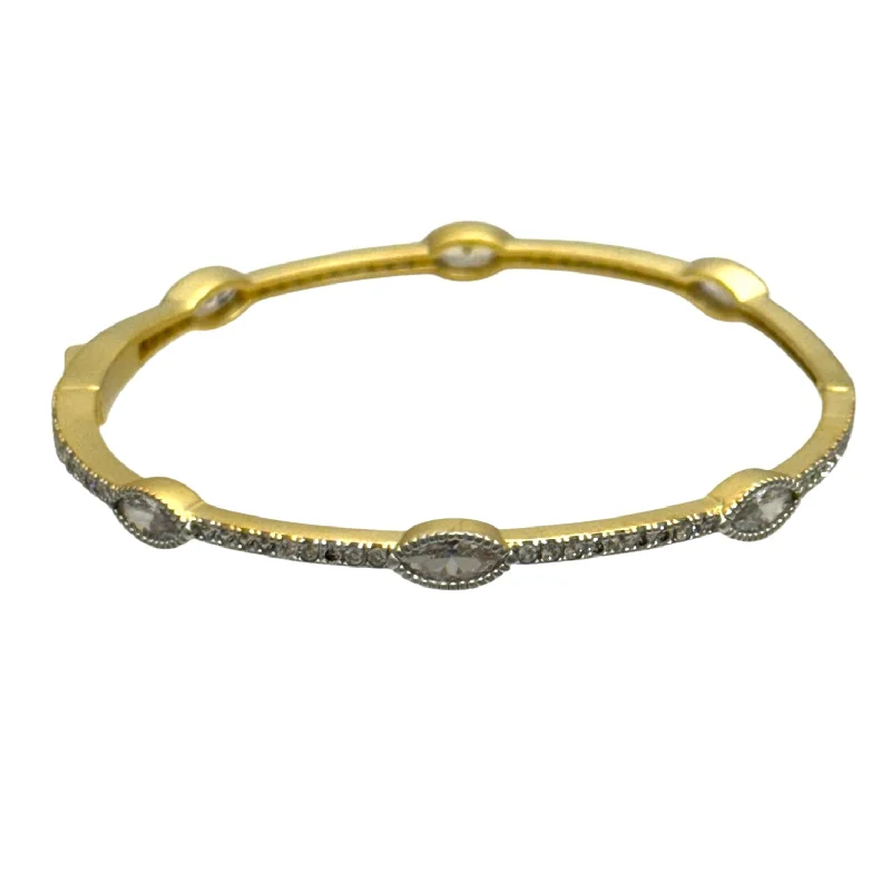 Gold Bangle Bracelet With Marquis CZ