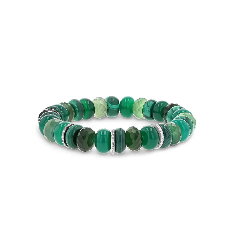 Green Mix Bead Bracelet with Diamond Rondelles - 10mm