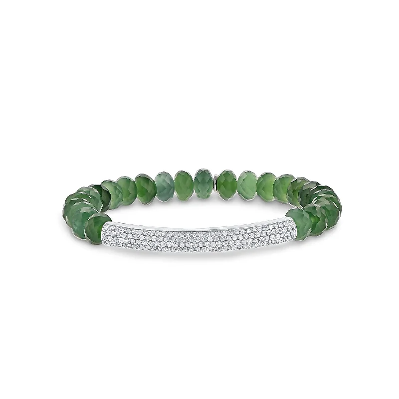 Green Serpentine Beaded Bracelet with Diamond Bar - 8mm