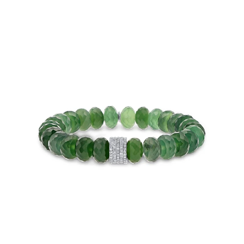 Green Serpentine Beaded Bracelet with Diamond Rondelles - 10mm