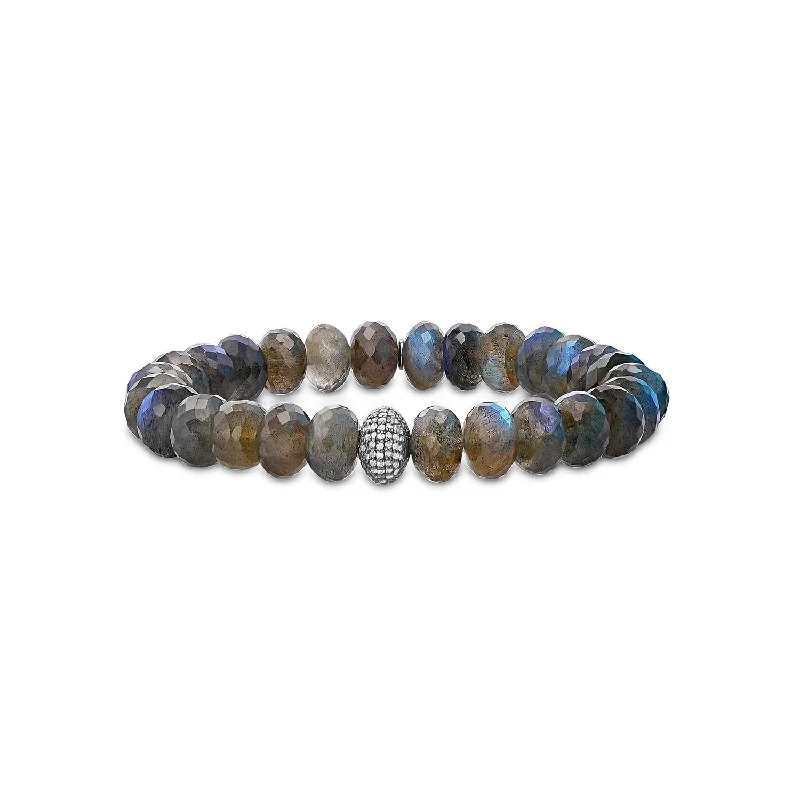 Labradorite Bead Bracelet with Diamond Donut - 10mm