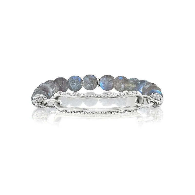 Labradorite Bead Bracelet with Diamond Paperclip Link - 8mm