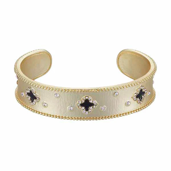 Matte Gold Cuff Bangle Bracelet with Clovers