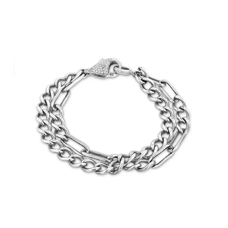 Mixed Chain Paperclip Flat Curb Chain Bracelet - 10mm