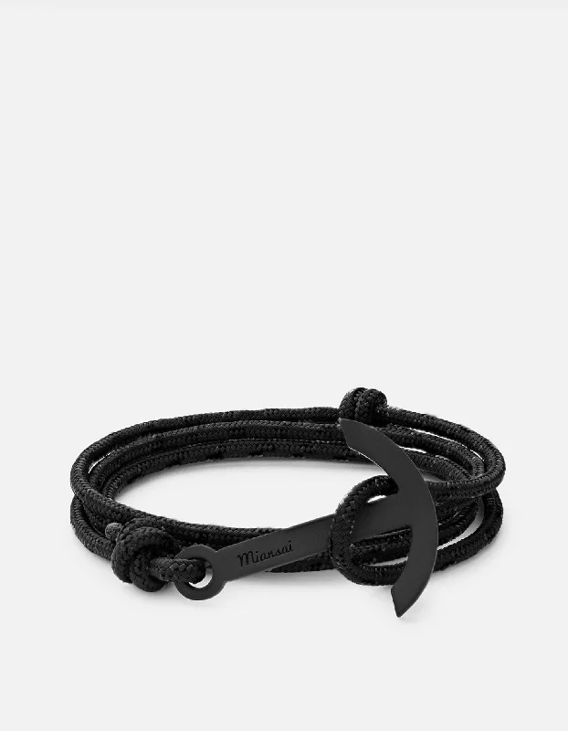 Modern Anchor on Rope Bracelet, Noir