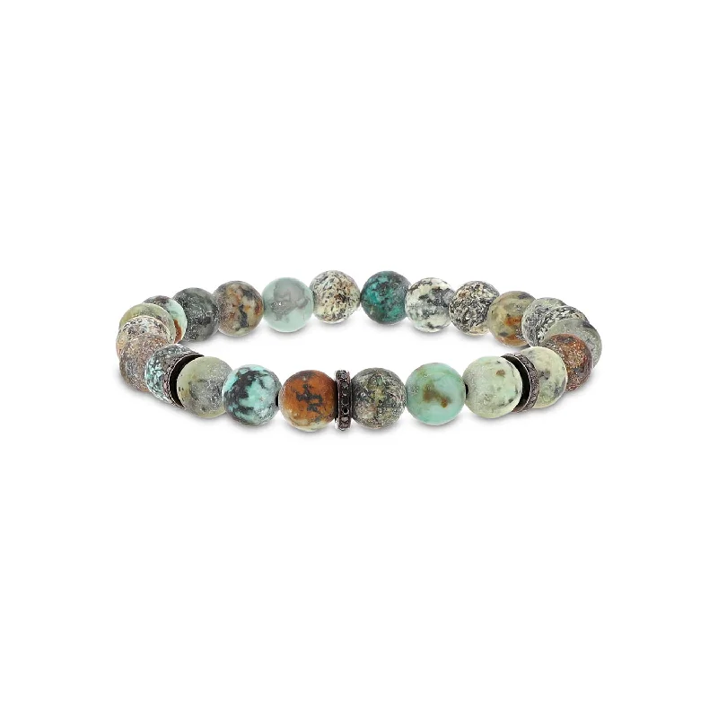 Mr. LOWE Men's African Turquoise Bracelet with Black Diamond Rondelles - 8mm