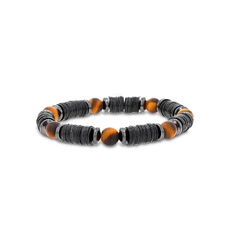 Mr. LOWE Men's Matte Tiger's Eye, Hematite and Vinyl Bracelet - 8mm