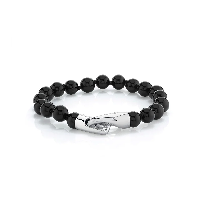 Mr. LOWE Men's Onyx Bracelet with Silver Hook Clasp