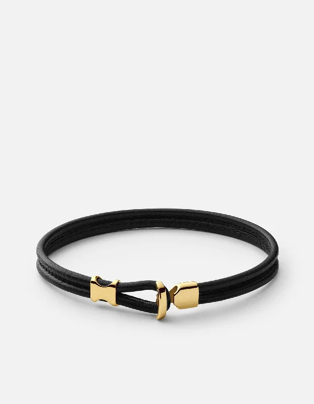 Orson Loop Leather Bracelet, Gold Vermeil