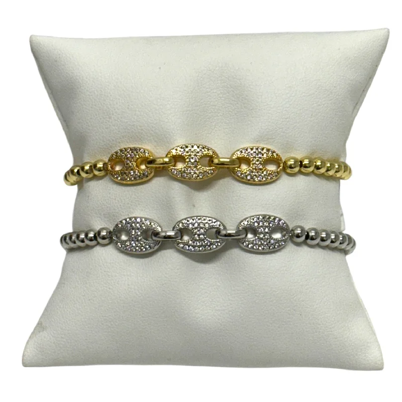 Pave Anchor Link Stretch Beaded Bracelet