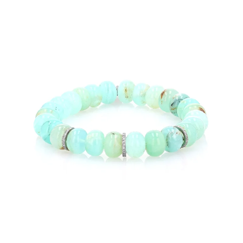 Peruvian Opal Bracelet with 3 Diamond Rondelles - 10mm